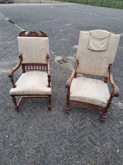 Juego de 2 sillones antiguos de estilo barroco/neorrenacentista. – fauteuils, Wood