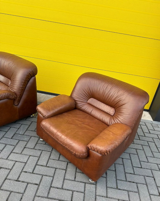 Vintage brown leather Danish lace Armchairs 70s (photo 16 of 21)