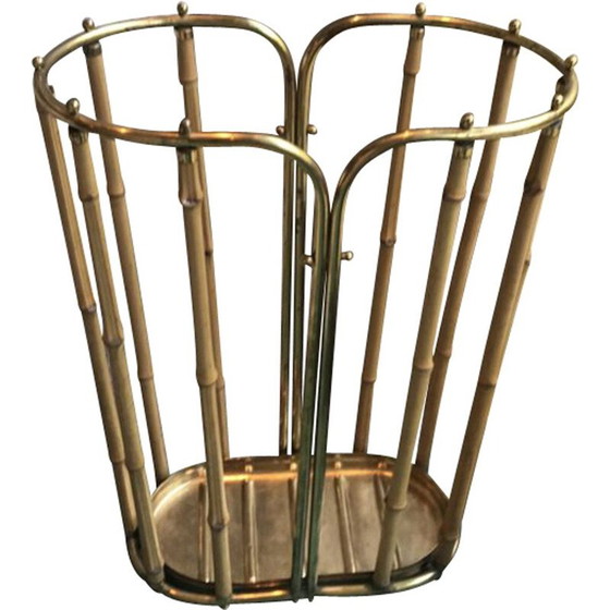 Image 1 of Vintage brass and bamboo umbrella stand, Italy 1950