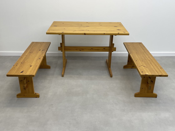 Image 1 of Vintage pine dining table with benches