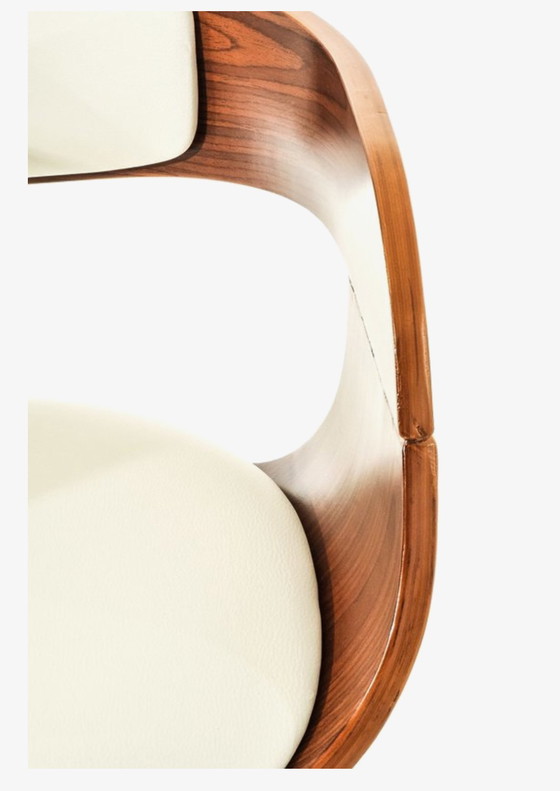 Image 1 of Set of 4 bar stools - With backrest - Armrest - Footrest - Faux leather - walnut/white