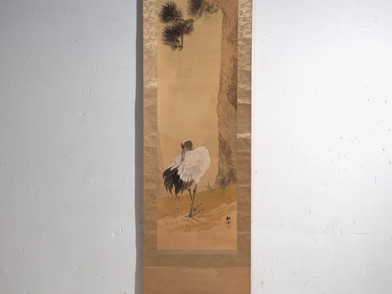 Antique Japanese kakejiku of a crane in colour on paper – Japan, circa 1900 – Paintings & Drawings, Wood (photo 2 of 40)