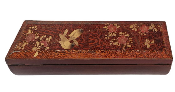 Image 1 of Antike japanische Lackdose / Pinselbox mit Vogelmotiv