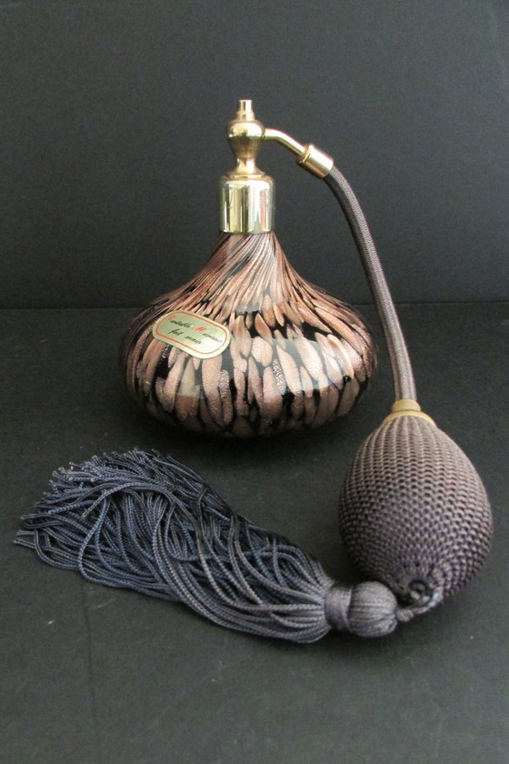 Murano glass perfume bottle, gold with black, Decorative Objects, Metal, Brown, Vintage (photo 4 of 8)