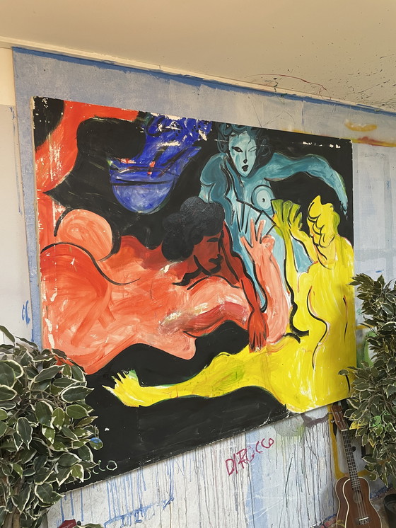 Image 1 of Le giocatrici opera firmata originale Leonardo Di Rocco 150 X 130 cm 