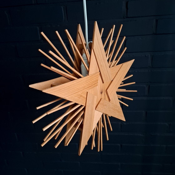 Image 1 of Stella di Natale vintage in legno, stella dell'Avvento con luci
