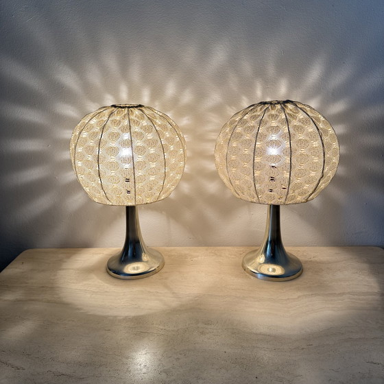 Image 1 of Set of 2 Aro leuchte table lamps with fabric shade , 1970s