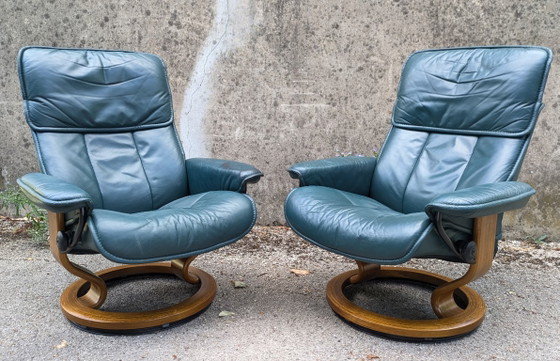Image 1 of Stressless leren fauteuils van Ekornes, Noorwegen, 1980, set van 2