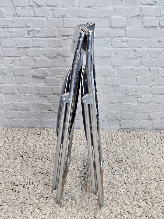 Mid-Century Design First Edition Patented Deep Blue Dico Folding Chairs, Set of 2, Netherlands, 1940s – Chrome (photo 7 of 9)