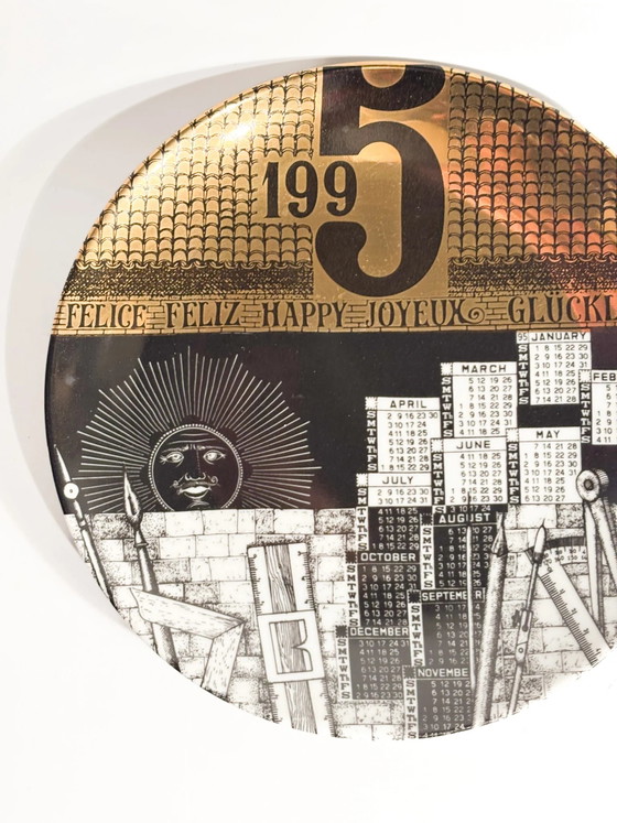 Fornasetti 1995 Ceramic Calendar Plate, Decorative Objects, Porcelain, Surrealism (photo 5 of 10)