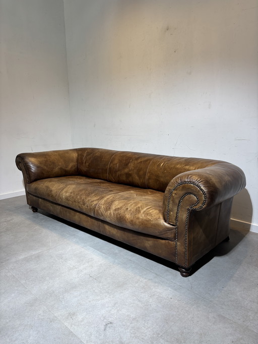 Vintage English Cognac Leather Sofa