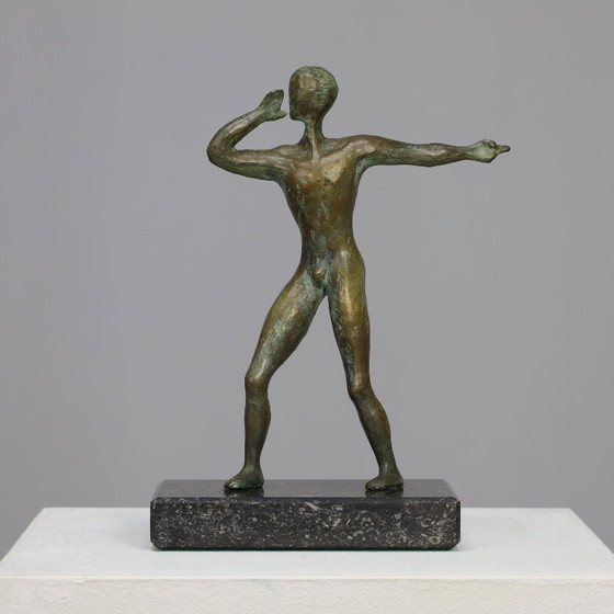 Bronze Sculpture "The Silent Herald" by E. van Daalen, 20th Century – Marble