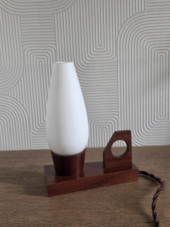 Lampada da tavolo vintage Mid-Century – Lampade da tavolo, Wood, Glass (photo 5 of 7)