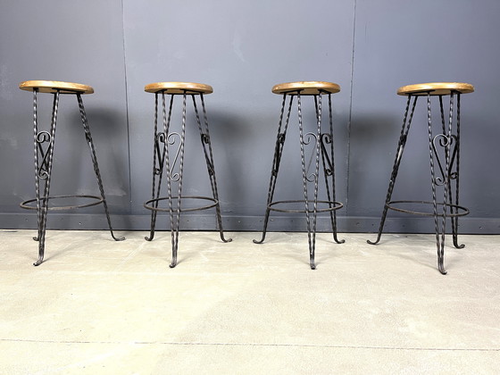Image 1 of Vintage French Wrought Iron Bar Stools, 1960s - Set of 4