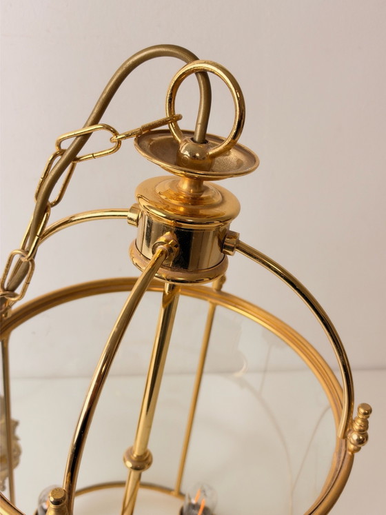 Suspension / lanterne de hall de style Empire en laiton et verre 1970 – Lustres (photo 4 of 6)