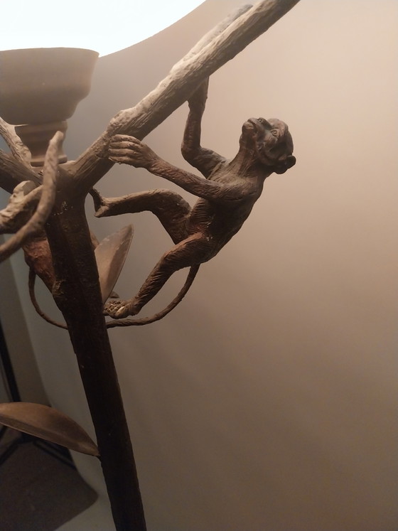 1 X Cast Iron Standing Uplighter With Monkeys 168cm High 1990s – Floor lights, Glass (photo 6 of 9)