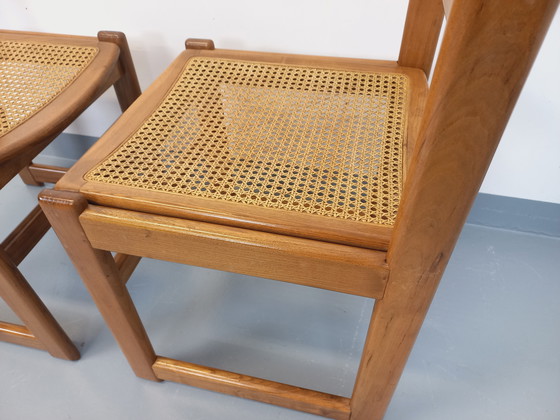 Image 1 of Paar vintage beukenhouten en rieten sledestoelen uit de jaren 70 en 80