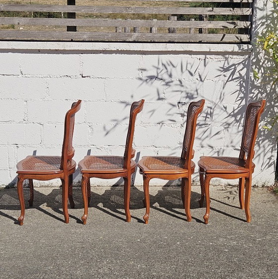 Image 1 of 4 French Vintage Cane Dining Chairs - Cottage Chairs - Style Louis XV - 80s