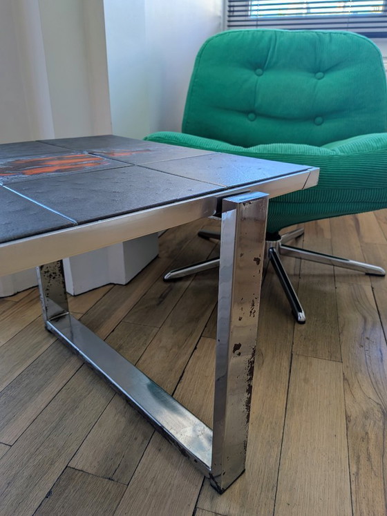 Coffee Table With Ceramic Tiles – 1970s – Vintage – Metal (photo 4 of 8)