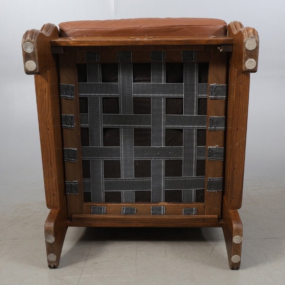 Image 1 of Sessel aus Eiche und Leder – Skandinavisch inspirierter Lounge-Klassiker – Warmer Holz- und Lederkontrast