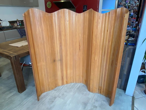 Image 1 of Vintage 1950s freestanding, foldable wooden screen in the style of Baumann.