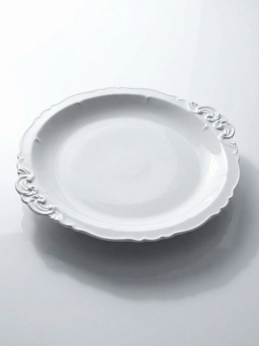 Gran bandeja de servir de porcelana fina blanca de Limoges, de estilo vintage/antiguo.