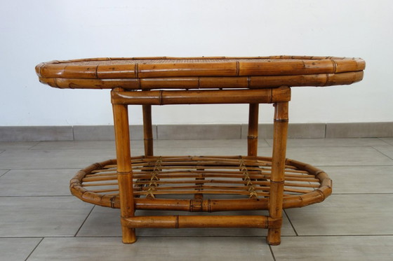 Image 1 of Vintage coffee table in bamboo and woven wicker