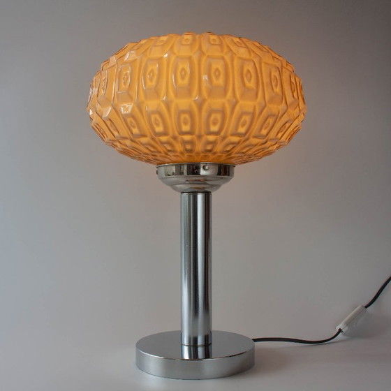 Image 1 of 1940s Portuguese Art Deco Table Lamp with Gray Opaline Shade