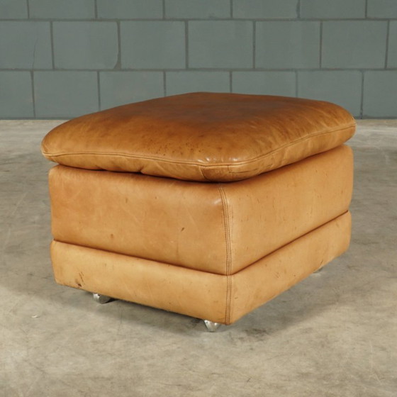 Image 1 of Fauteuil vintage en cuir avec repose-pieds – Hans Kaufeld – années 1970
