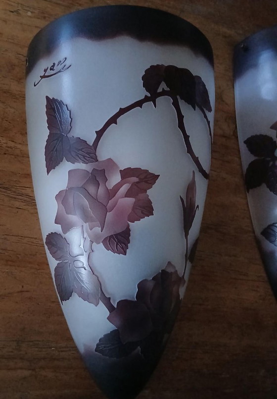 Image 1 of Art Nouveau Gallé pâte de verre wandkandelaars