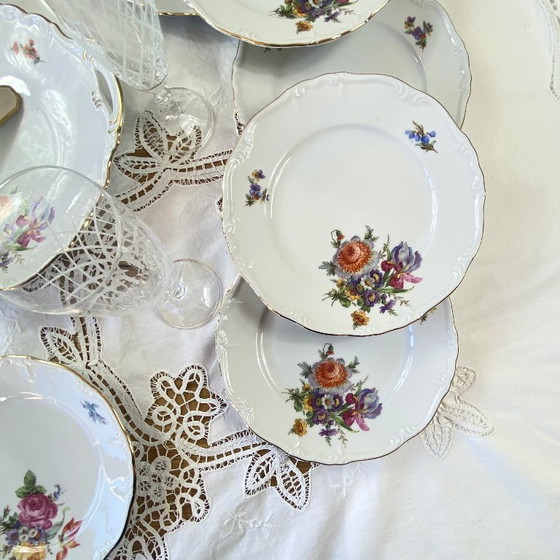 Image 1 of Service dessert porcelaine ancienne Edelstein Bavaria Maria Theresia 6 assiettes et plat de service