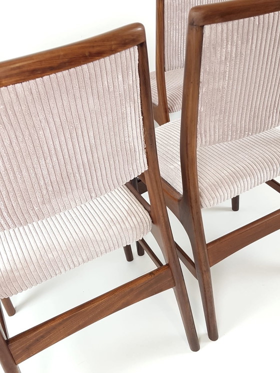 Image 1 of 4 vintage teak chairs dining table pink new upholstered