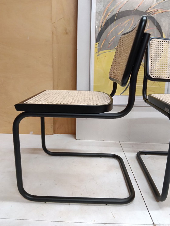 Image 1 of ALIVARMVSEVM 104. SET of 2 CESCA B32 Chairs (NEW) in Black Frame Limited Edition 