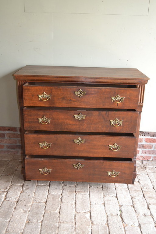 Antique oak wood Empire chest of drawers, dresser.
