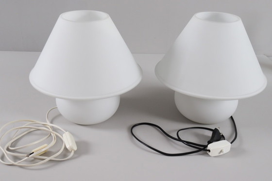 Image 1 of Juego de 2 lámparas seta, vidrio opalino, cristalería Limburg, Alemania, años 70