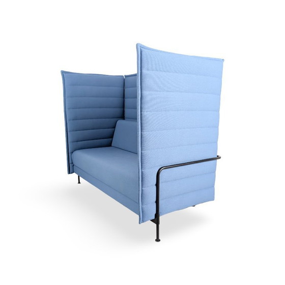 Image 1 of 4x Original Vitra Alcove Highback Zweisitzer Sessel blau Bürosofa