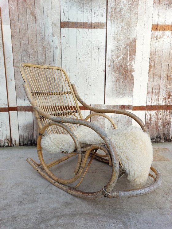 Image 1 of Originele Rohe Noordwolde rotan schommelstoel – jaren 50/60