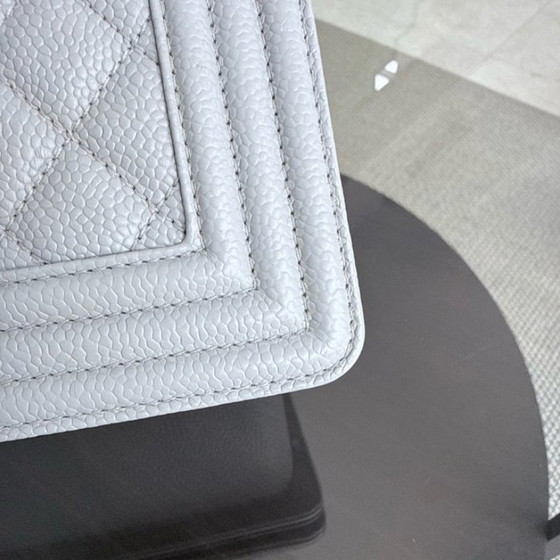 Image 1 of Chanel Boy New Medium - 28CM Quilted Caviar Grey Gray Gold Hardware Series 28