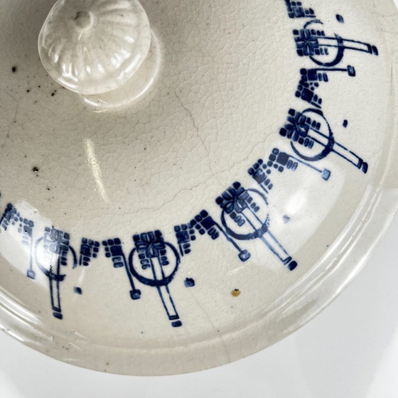 Antica bouillotte / cocotte in gres di Saint Uze, decoro blu, inizio XX secolo – Stoviglie, Ceramica (photo 11 of 14)