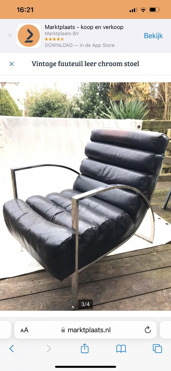 Image 1 of Vintage fauteuil leer chroom stoel