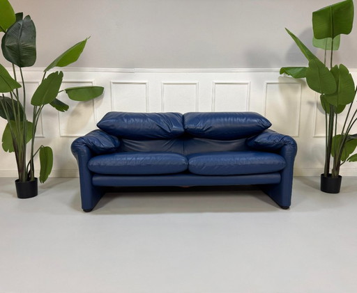 Cassina Maralunga 2-Sitzer Designer Sofa Couch Leder Blau