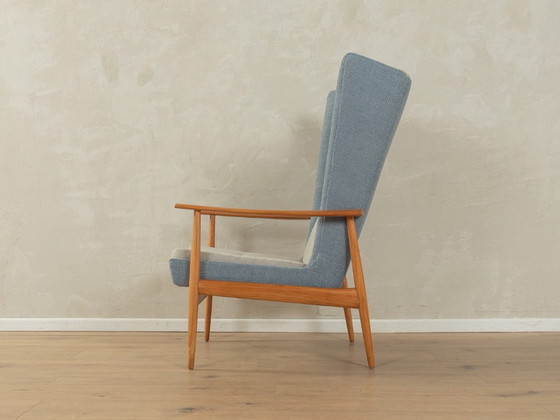 Image 1 of 1950s wingback armchair in two-tone look, cherry wood, newly upholstered