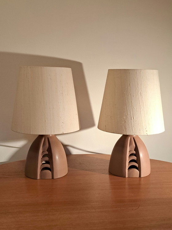 Image 1 of 🟡 2 Ceramic Table Lamps by Lichtamik – Mid-Century Inspired – Set
