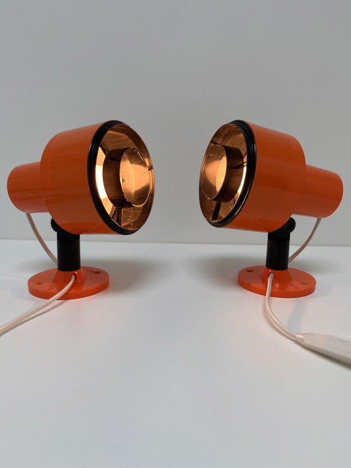 Set of vintage Swedish ‘Space Age’ spotlights in vibrant orange