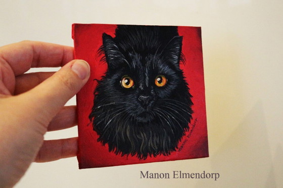 Image 1 of Incluye burro: cuadro único pintado a mano de gato negro