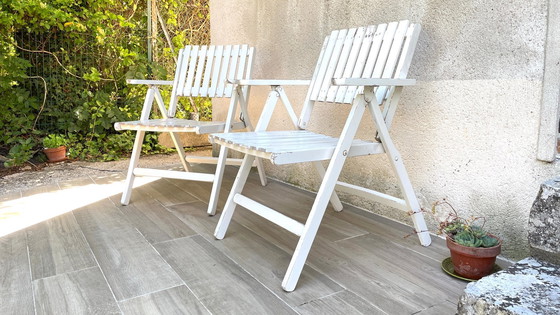 Image 1 of Vintage Wood Folding Garden Armchair by R.Gleizes France