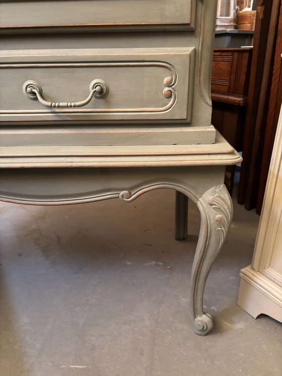 Brocante Queen Ann barkast / buffetkast / kast, Drankenkasten, Glas, Hout, Groen (foto 5 van 11)