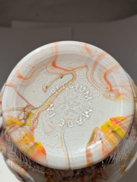 Image 1 of Jarrón bola art déco,Henri Heemskerk, vidrio y opalina, amarillo,púrpura, naranja, años 30