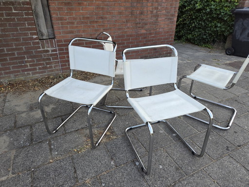 4 sedie di design, 1980 – eetkamerstoelen, Leather, Chrome (photo 2 of 9)
