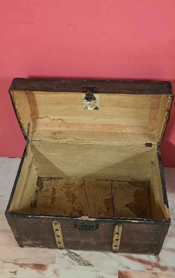 19e-eeuwse reiskoffer, Kledingkasten, Hout, Textiel, Bruin (foto 6 van 12)